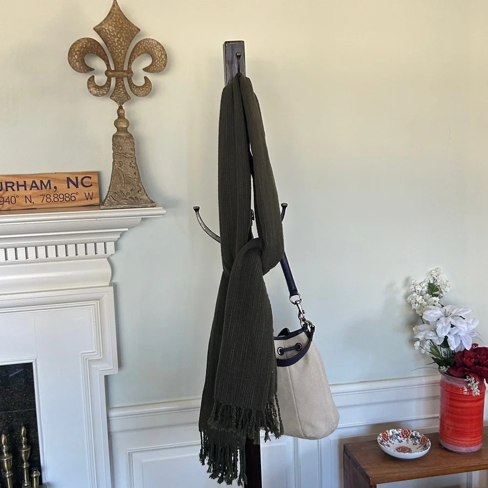 Olive Green Hand Loom Textile Hand Tied Tassels Travel Scarf Wrap Towel Sarong
